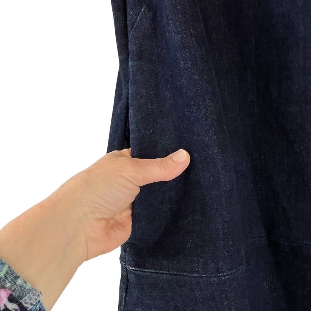 & Other Stories Dark Wash Denim Mini Dress Drop Waist Short Sleeve Pockets Sz 6